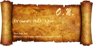 Orowan Mátka névjegykártya